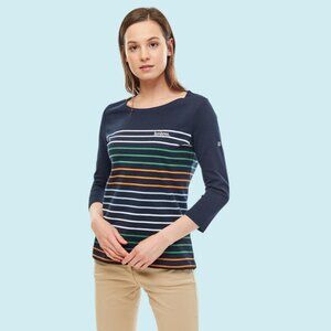 Barbour Littlehampton Top Women's US 12 Navy with Multicolor stripe 3/4 sleeve